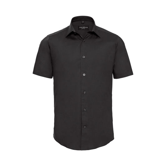 Black - Front - Russell Collection Mens Fitted Short-Sleeved Shirt