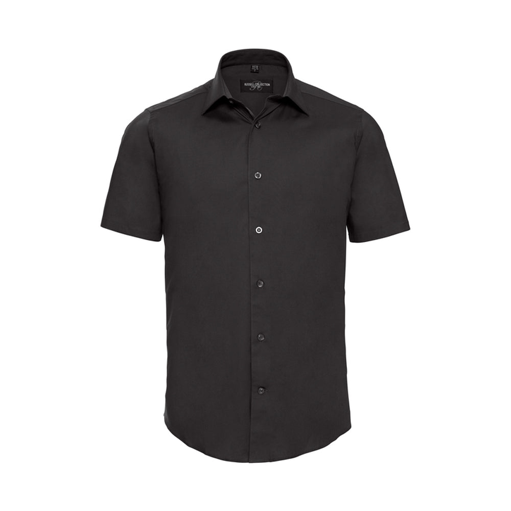 Black - Front - Russell Collection Mens Fitted Short-Sleeved Shirt