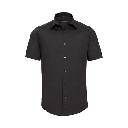 Black - Front - Russell Collection Mens Fitted Short-Sleeved Shirt