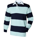 Duck Egg-Navy - Front - Front Row Mens Stripe Sewn Rugby Polo Shirt