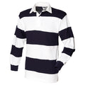 White-Navy - Front - Front Row Mens Stripe Sewn Rugby Polo Shirt