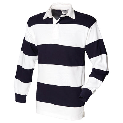 White-Navy - Front - Front Row Mens Stripe Sewn Rugby Polo Shirt