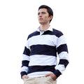 White-Navy - Back - Front Row Mens Stripe Sewn Rugby Polo Shirt