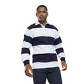 White-Navy - Side - Front Row Mens Stripe Sewn Rugby Polo Shirt