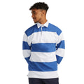 White-Royal Blue - Back - Front Row Mens Stripe Sewn Rugby Polo Shirt