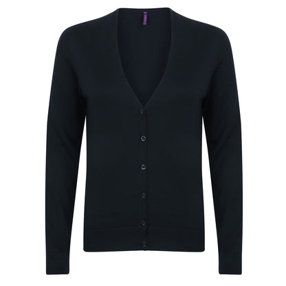 Navy - Front - Henbury Womens-Ladies Lightweight V Neck Cardigan