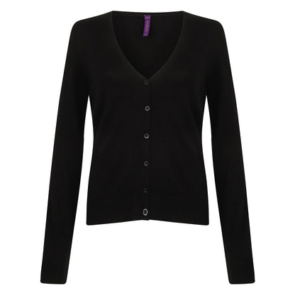 Black - Front - Henbury Womens-Ladies Lightweight V Neck Cardigan