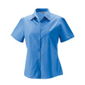 Corporate Blue - Front - Russell Collection Womens-Ladies Poplin Easy-Care Short-Sleeved Formal Shirt