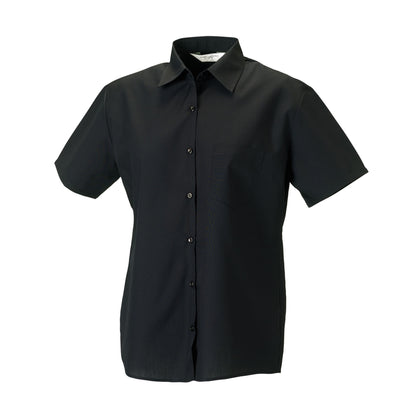 Black - Front - Russell Collection Womens-Ladies Poplin Easy-Care Short-Sleeved Formal Shirt