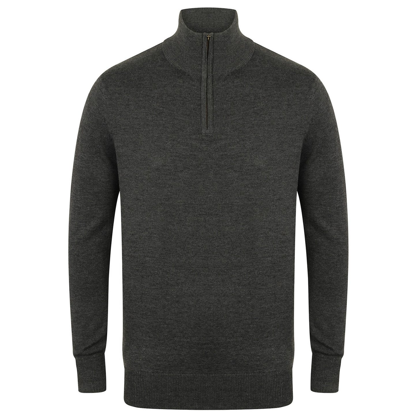 Grey Marl - Front - Henbury Mens Zip Neck Sweatshirt