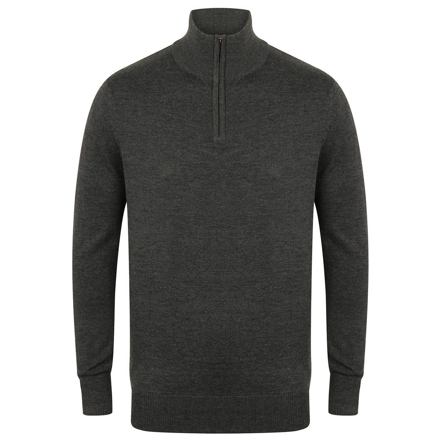 Grey Marl - Front - Henbury Mens Zip Neck Sweatshirt