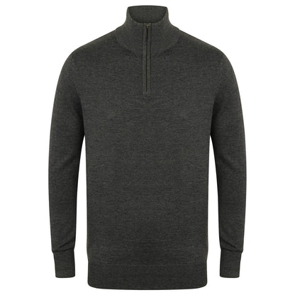 Grey Marl - Front - Henbury Mens Zip Neck Sweatshirt