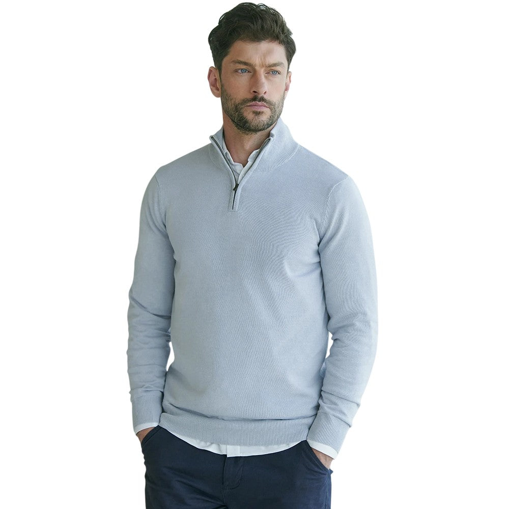 Light Heather Grey - Front - Henbury Mens Zip Neck Sweatshirt