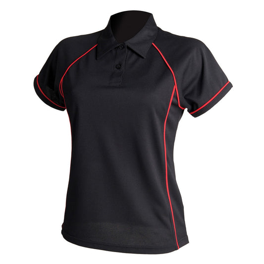 Black-Red - Front - Finden & Hales Womens-Ladies Piped Performance Polo Shirt