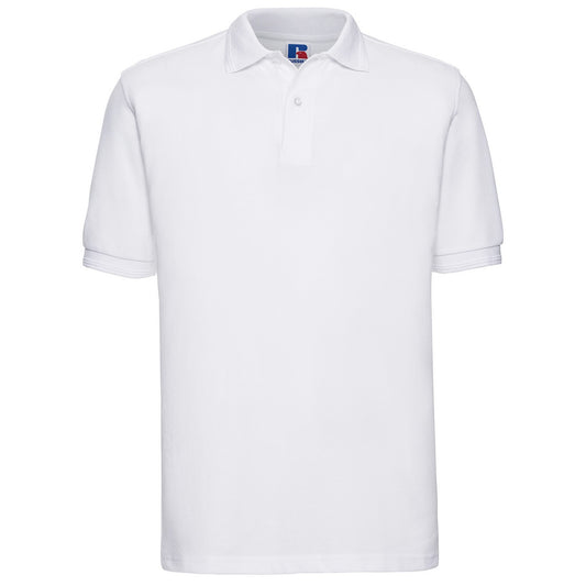 White - Front - Russell Mens Polycotton Pique Hardwearing Polo Shirt