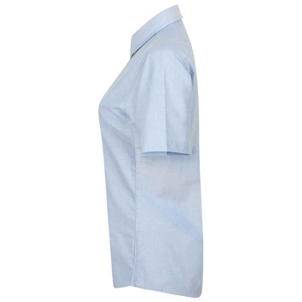 Blue - Side - Henbury Womens-Ladies Oxford Short-Sleeved Formal Shirt