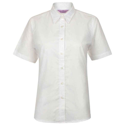 White - Front - Henbury Womens-Ladies Oxford Short-Sleeved Formal Shirt