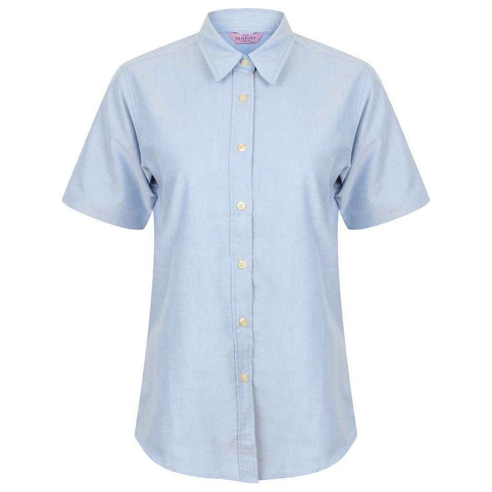 Blue - Front - Henbury Womens-Ladies Oxford Short-Sleeved Formal Shirt