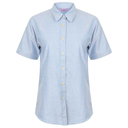 Blue - Front - Henbury Womens-Ladies Oxford Short-Sleeved Formal Shirt