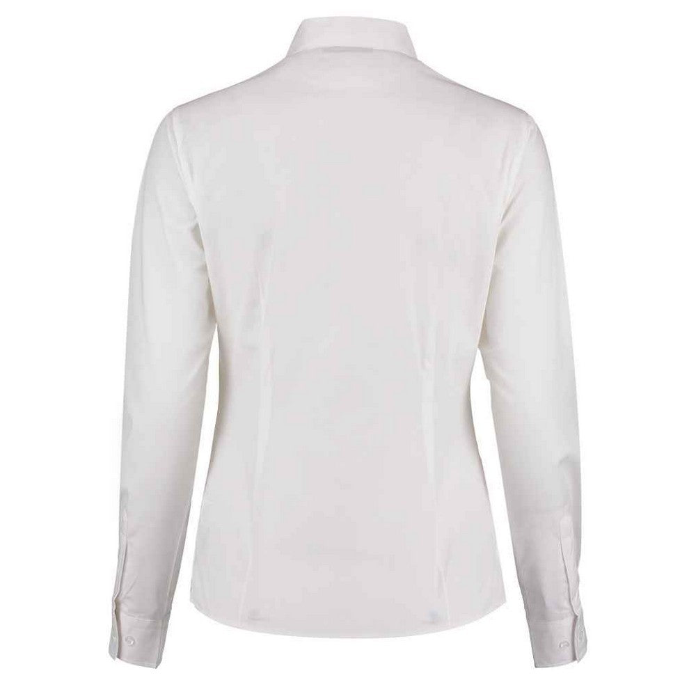 White - Back - Kustom Kit Womens-Ladies Mandarin Collar Long-Sleeved Shirt