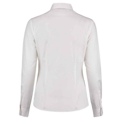 White - Back - Kustom Kit Womens-Ladies Mandarin Collar Long-Sleeved Shirt
