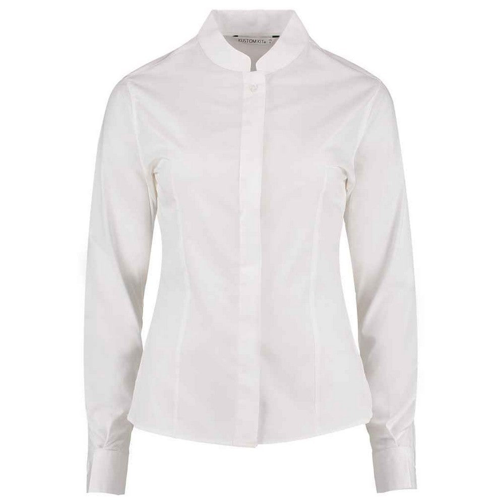 White - Front - Kustom Kit Womens-Ladies Mandarin Collar Long-Sleeved Shirt