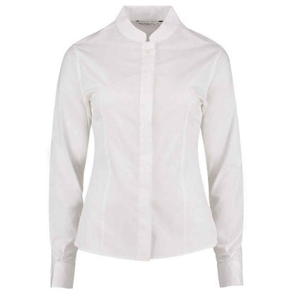 White - Front - Kustom Kit Womens-Ladies Mandarin Collar Long-Sleeved Shirt