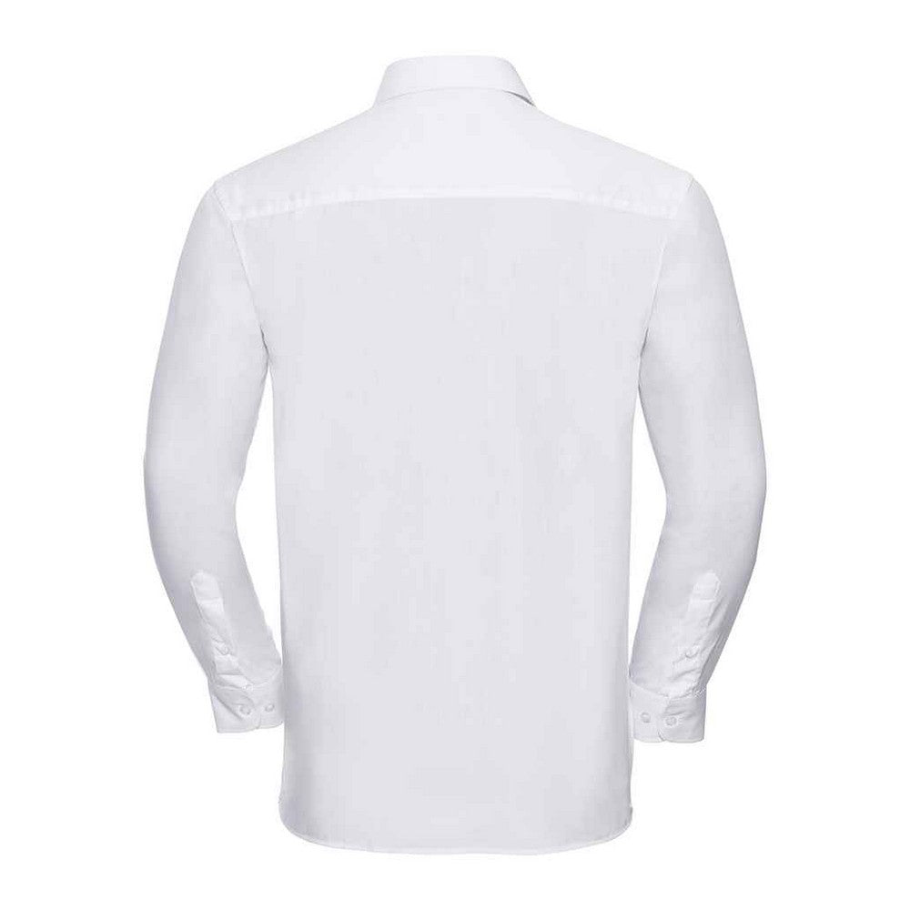 White - Back - Russell Collection Mens Poplin Long-Sleeved Shirt
