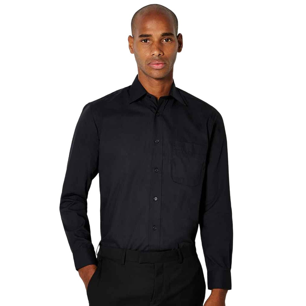 Black - Side - Kustom Kit Mens Classic Long-Sleeved Business Shirt