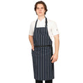 Navy-White - Front - Dennys Unisex Adult Contrast Striped Polycotton Side Pocket Full Apron