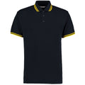 Navy-Yellow - Front - Kustom Kit Mens Tipped Cotton Pique Polo Shirt