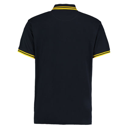 Navy-Yellow - Back - Kustom Kit Mens Tipped Cotton Pique Polo Shirt