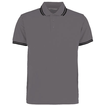Charcoal-Black - Front - Kustom Kit Mens Tipped Cotton Pique Polo Shirt