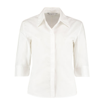 White - Front - Kustom Kit Womens-Ladies Continental 3-4 Sleeve Shirt