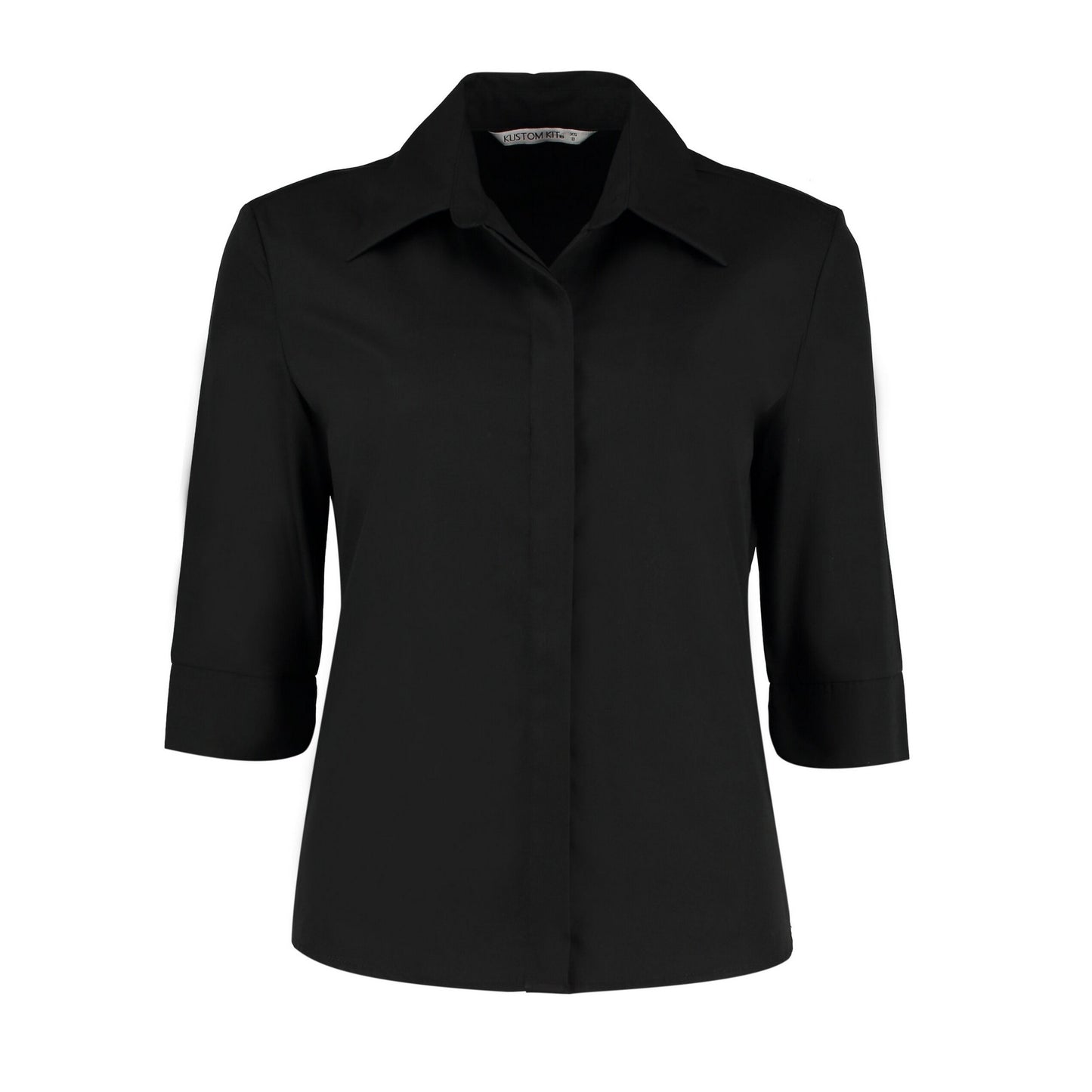 Black - Front - Kustom Kit Womens-Ladies Continental 3-4 Sleeve Shirt