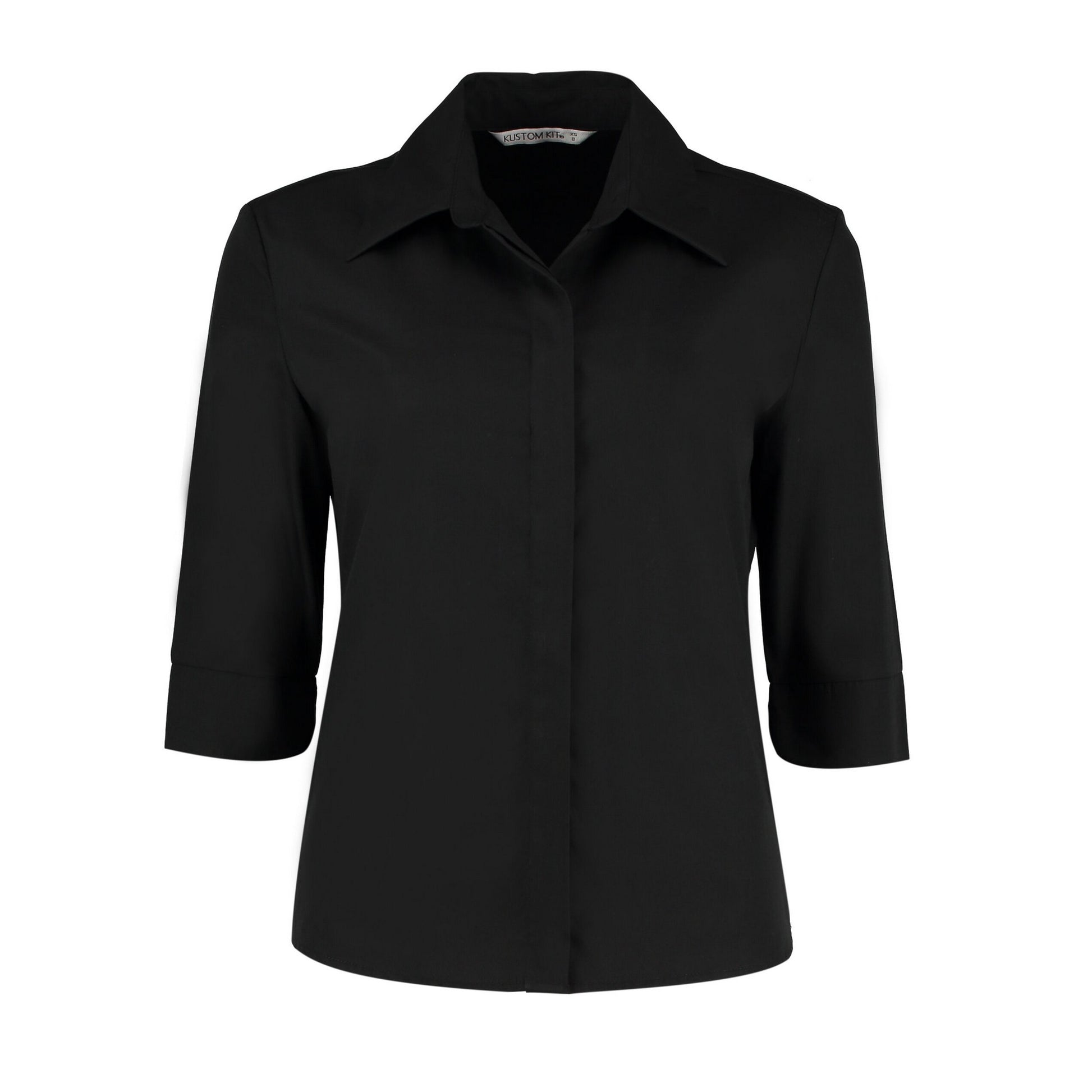 Black - Front - Kustom Kit Womens-Ladies Continental 3-4 Sleeve Shirt