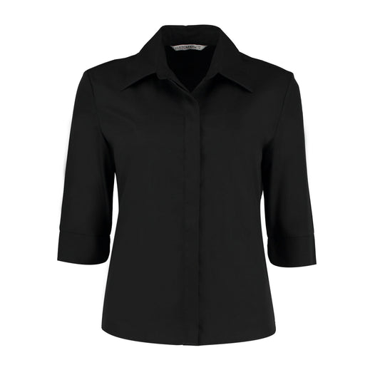 Black - Front - Kustom Kit Womens-Ladies Continental 3-4 Sleeve Shirt