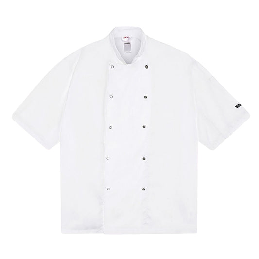 White - Front - Dennys Mens Stud Front Short-Sleeved Chef Jacket