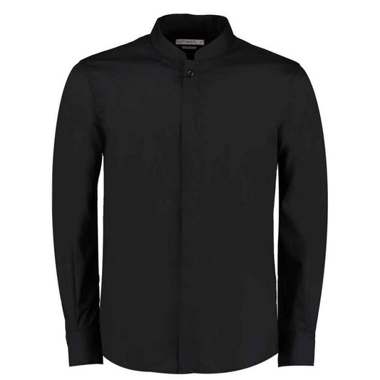 Black - Front - Kustom Kit Mens Mandarin Collar Long-Sleeved Shirt