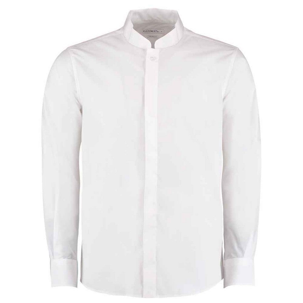 White - Front - Kustom Kit Mens Mandarin Collar Long-Sleeved Shirt