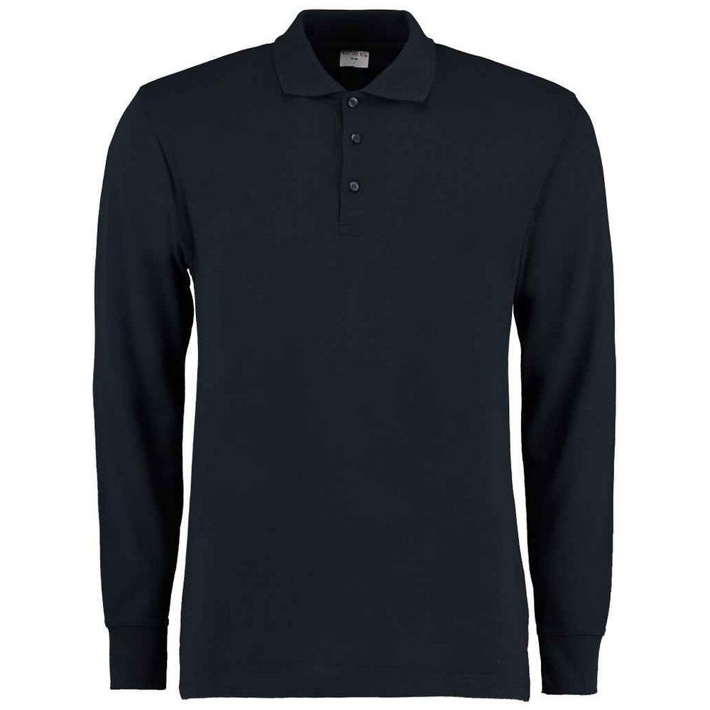 Navy - Front - Kustom Kit Mens Pique Long-Sleeved Polo Shirt
