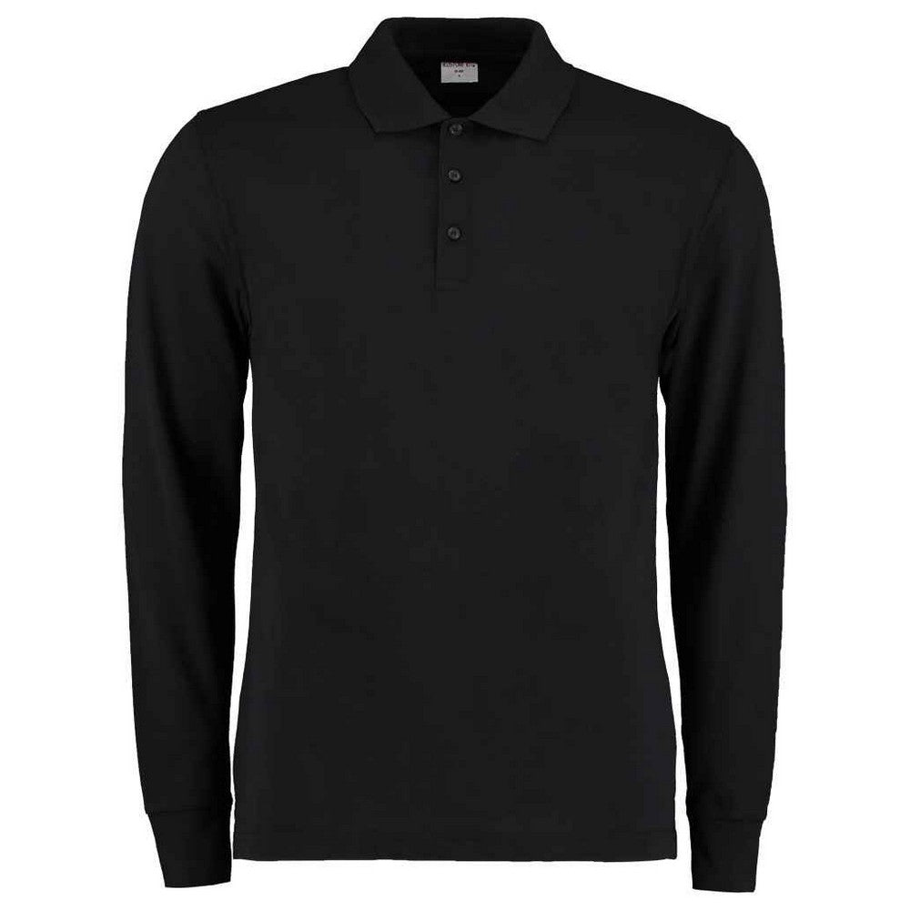 Black - Front - Kustom Kit Mens Pique Long-Sleeved Polo Shirt