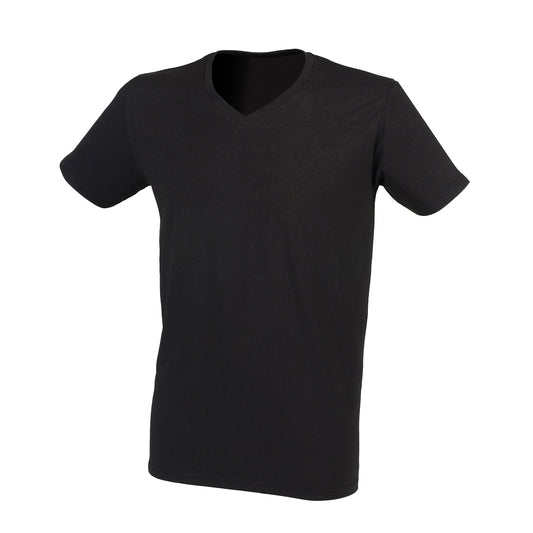 Black - Front - SF Men Mens Stretch V Neck T-Shirt