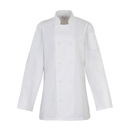 White - Front - Premier Womens-Ladies Long-Sleeved Chef Jacket
