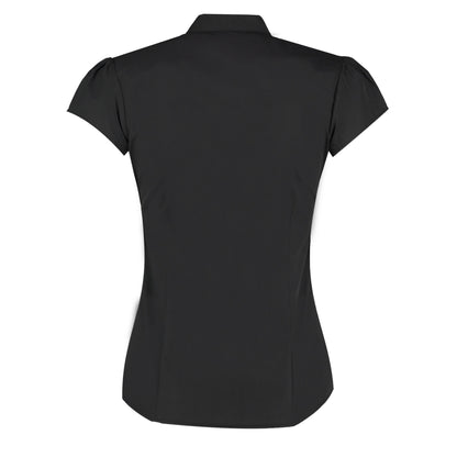 Black - Back - Kustom Kit Womens-Ladies Continental V Neck Capped Sleeved Blouse