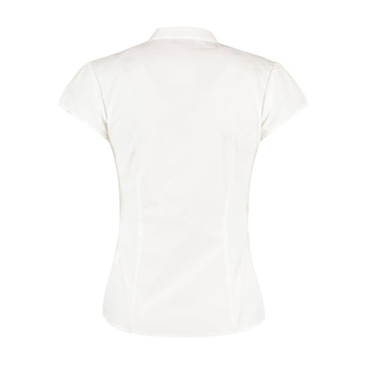 White - Back - Kustom Kit Womens-Ladies Continental V Neck Capped Sleeved Blouse