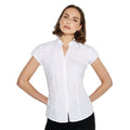 White - Side - Kustom Kit Womens-Ladies Continental V Neck Capped Sleeved Blouse
