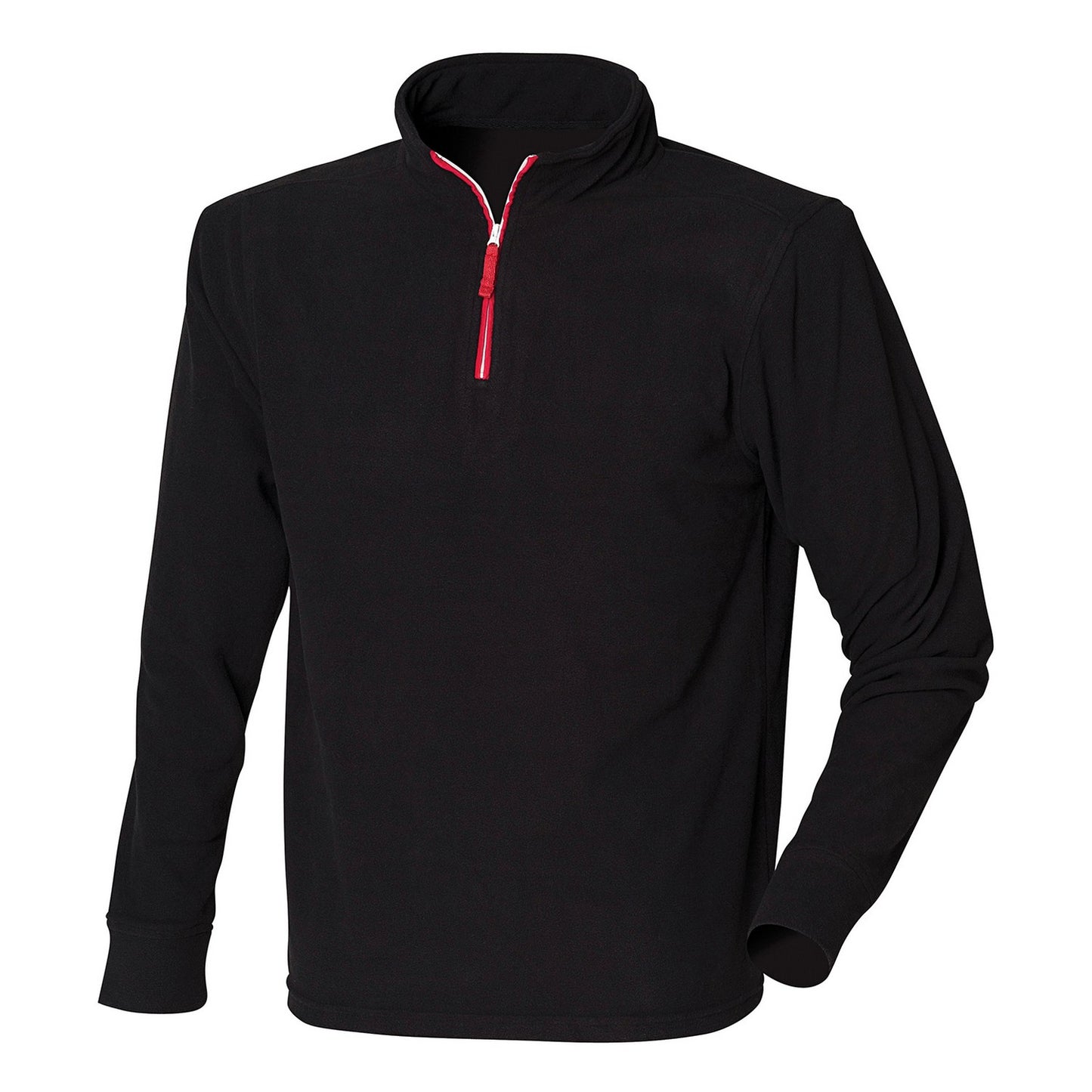 Black-Red - Front - Finden & Hales Mens Microfleece Zip Neck Fleece Top