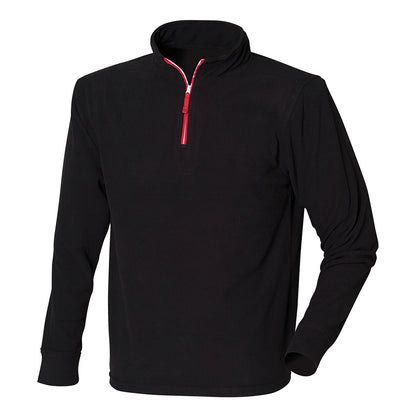 Black-Red - Front - Finden & Hales Mens Microfleece Zip Neck Fleece Top