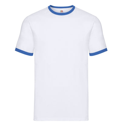White-Royal Blue - Front - Fruit of the Loom Mens Contrast Ringer T-Shirt